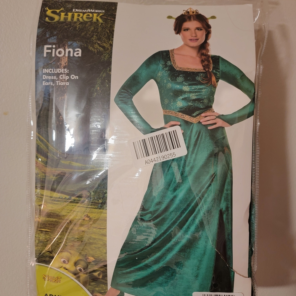 Dreamworks Shrek Fiona Green Dress with Tiara Spirit Costume! & Ear Headband